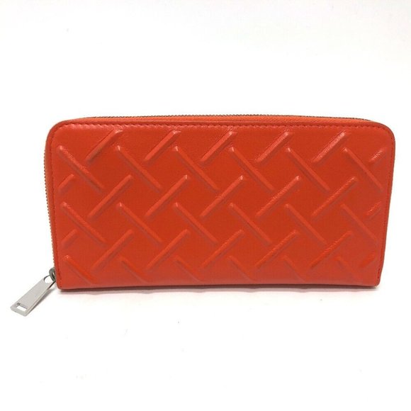 BOTTEGA VENETA 593217 Zip Around Long Wallet Leather Orange/SilverHardware